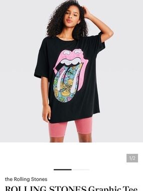 the Rolling Stones Black Band Tee with White Logo